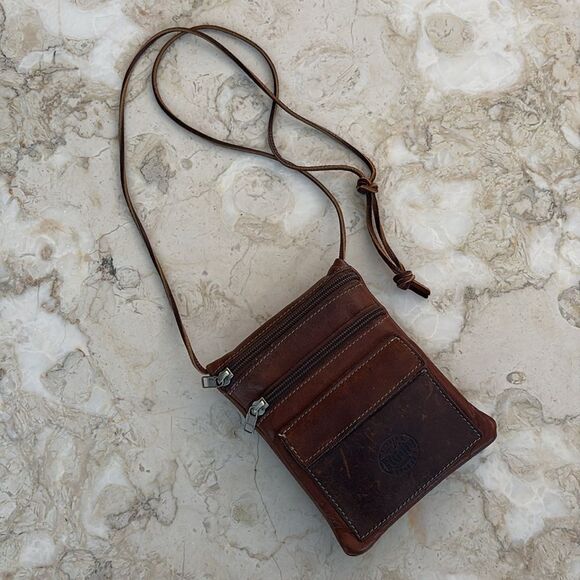 Vintage Roots Hanging Pouch Tribe Leather Crossbody Bag Brown - Picture 5 of 15